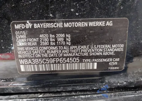 2015 BMW 328I xDrive z USA, uszkodzony, nr VIN WBA3B5C59FP654505